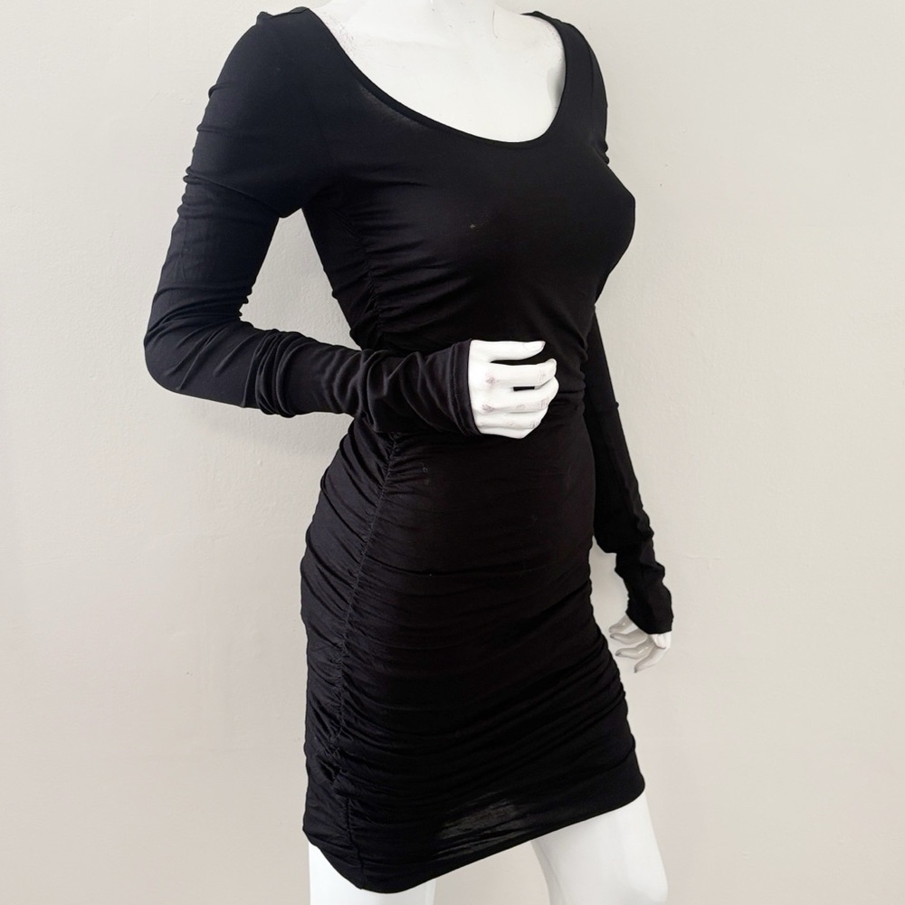 Allsaints Milla Black Ruched Long Sleeve Mini Little Black Dress Date Night